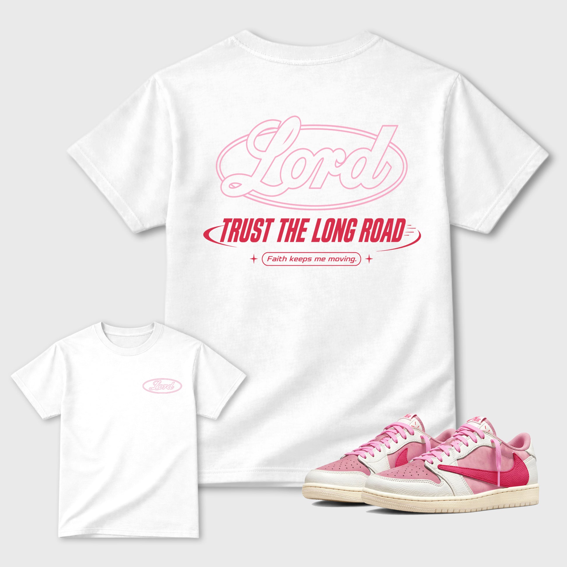 Trust the long Road double side graphic tee styled to complete your fit with the Air Jordan 3 World's Best Dad sneakers, shown in White.