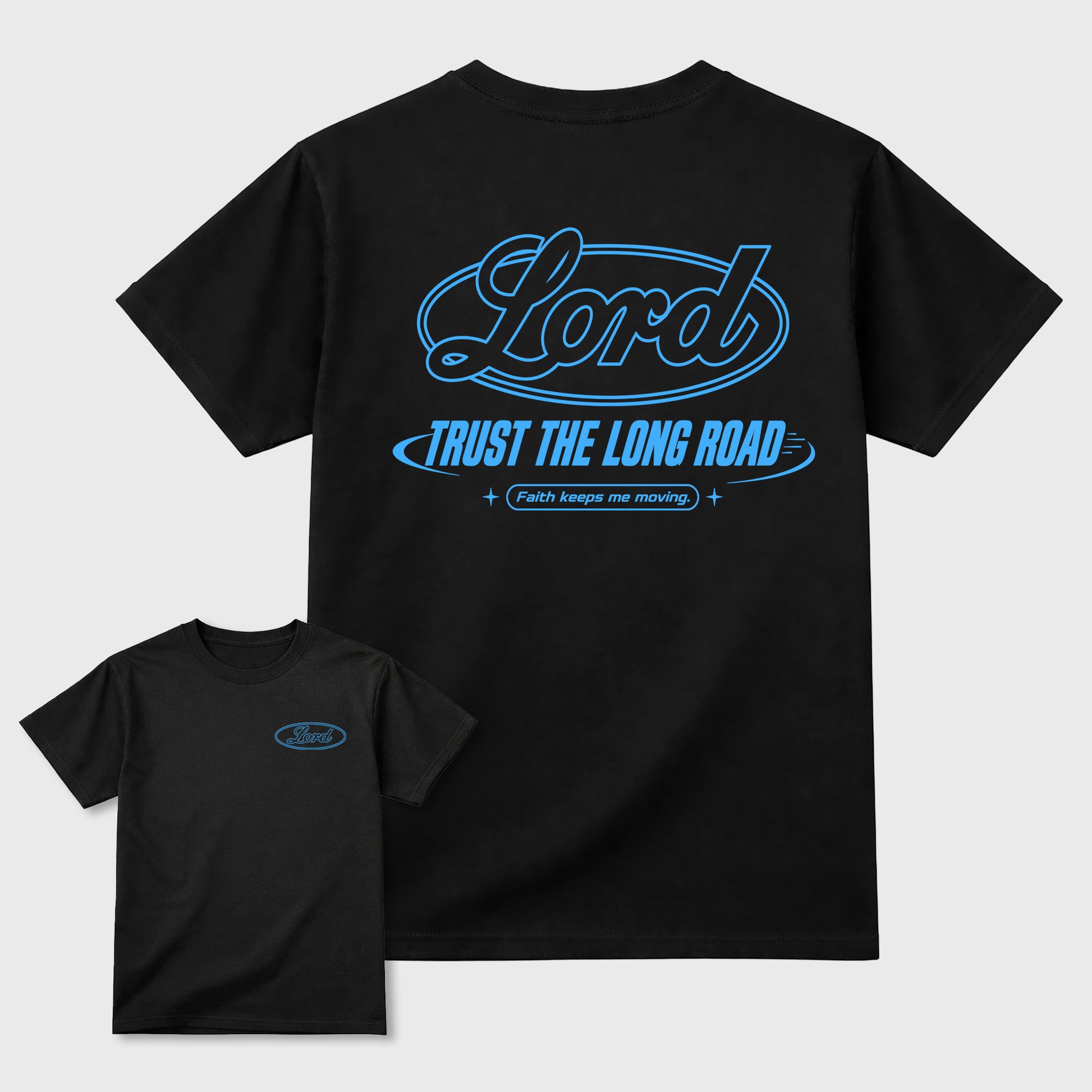 Trust the long Road double side graphic tee styled to complete your fit with the 5s Black UNC shown in Black.
