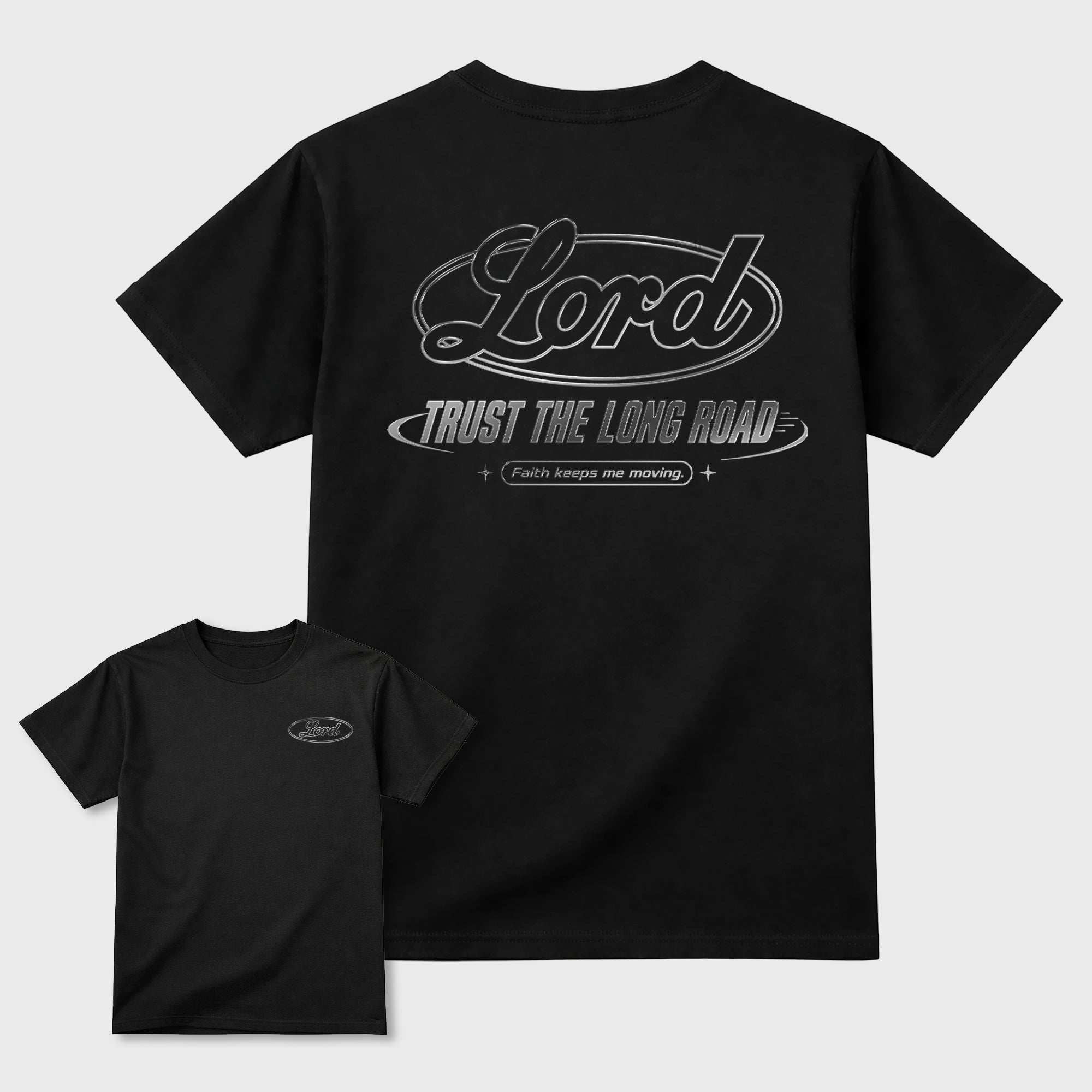 Trust the long Road Graphic T-Shirt featuring original streetwear artwork designed to match the Air Jordan 8 Chrome. Black Graphic T-Shirt.