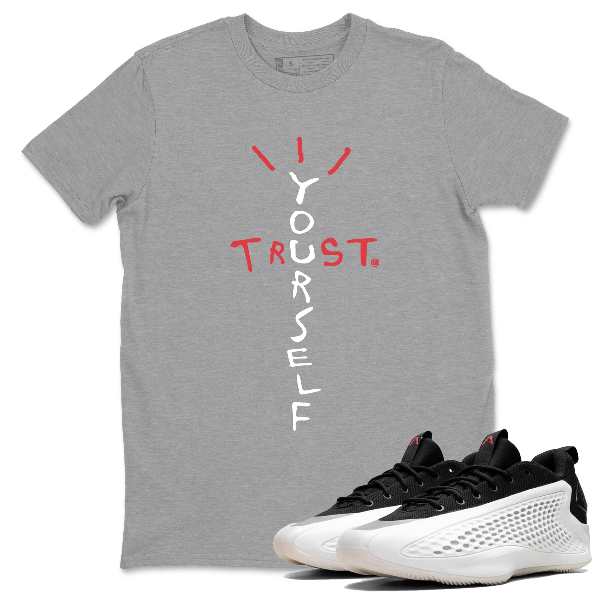 Sneaker Threads – Sneaker Tees To Match Adidas AE 1 Best Of Adi – Trust Yourself Graphic Tee Heather Grey 1. Perfect for Jordan releases 2025 colorways. Perfect for Anthony Edwards basketball sneaker drops and bold black, white, and red colorways from 2025.
