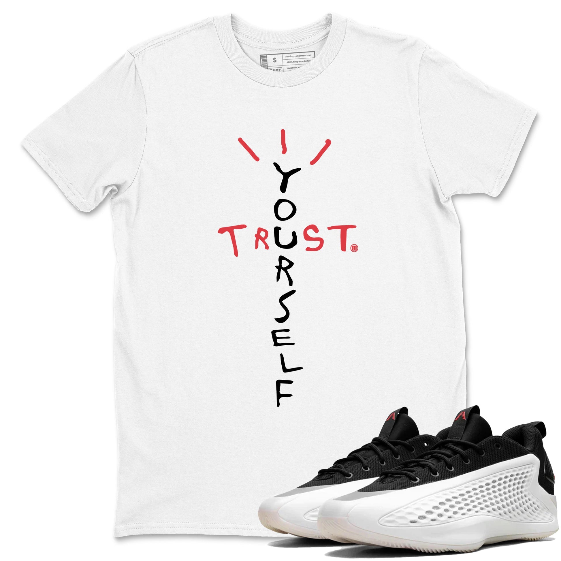 Sneaker Threads – Sneaker Tees To Match Adidas AE 1 Best Of Adi – Trust Yourself Graphic Tee White 1. Perfect for Jordan releases 2025 colorways. Perfect for Anthony Edwards basketball sneaker drops and bold black, white, and red colorways from 2025.