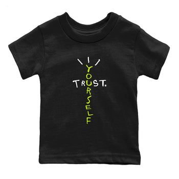 Foams One Black Volt best t shirts to wear with jordans Trust Yourself sneaker match tees Air Foamposite One Black Volt match shoes to clothes SNRT Sneaker Tees Youth Baby Black 2 tee
