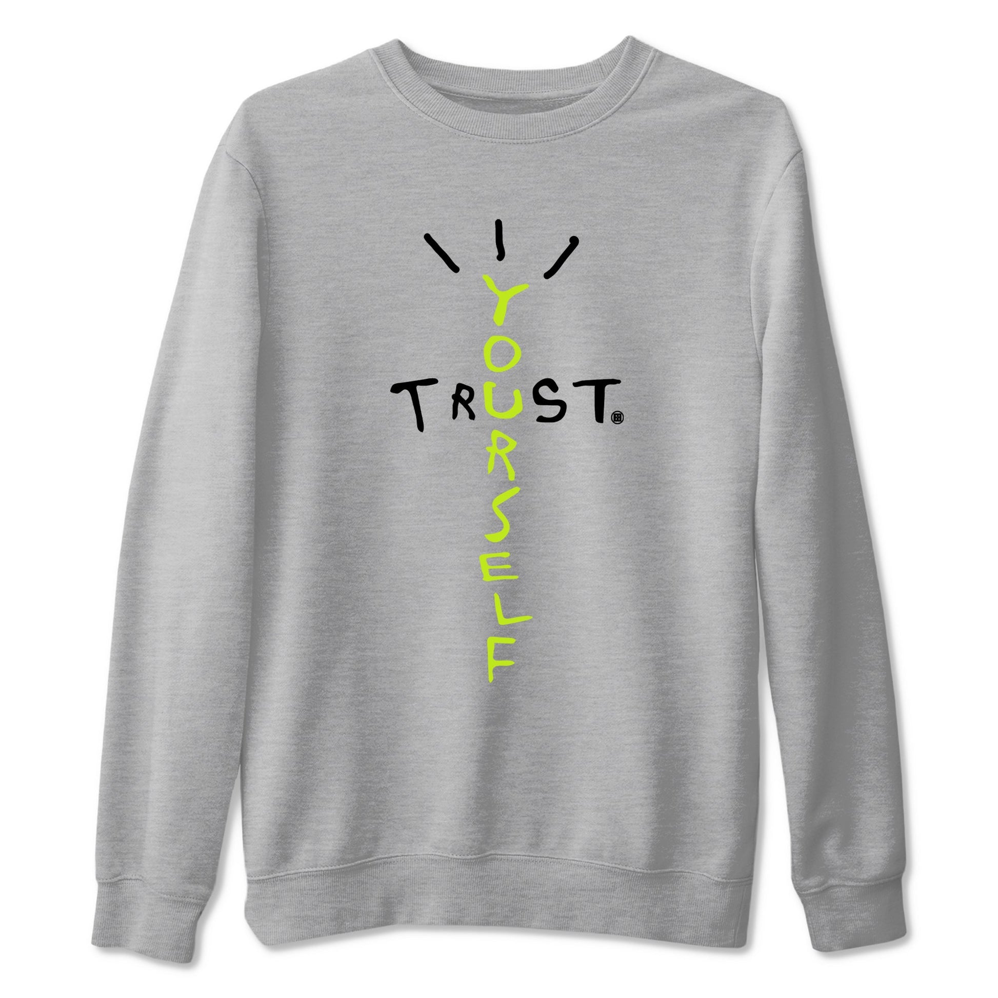 Foams One Black Volt best t shirts to wear with jordans Trust Yourself sneaker match tees Air Foamposite One Black Volt match shoes to clothes SNRT Sneaker Tees unisex cotton Heather Grey 2 shirts