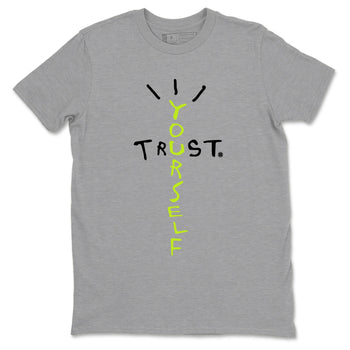 Foams One Black Volt best t shirts to wear with jordans Trust Yourself sneaker match tees Air Foamposite One Black Volt match shoes to clothes SNRT Sneaker Tees unisex cotton Heather Grey 2 shirts