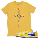 1s Travis Scott Canary shirt to match jordans Trust Yourself sneaker tees Air Jordan 1 Travis Scott Canary SNRT Sneaker Release Tees unisex cotton Daisy 1 crew neck shirt