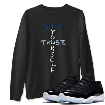 11s Black and Varsity Royal shirt to match jordans Trust Yourself sneaker tees AJ11 Black and Varsity Royal SNRT sneaker Release Tees unisex cotton Black 1 crew neck shirt