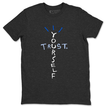 11s Black and Varsity Royal shirt to match jordans Trust Yourself sneaker tees AJ11 Black and Varsity Royal SNRT sneaker Release Tees unisex cotton Charcoal Heather 2 crew neck shirt
