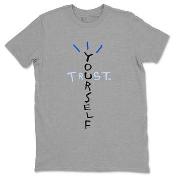 11s Black and Varsity Royal shirt to match jordans Trust Yourself sneaker tees AJ11 Black and Varsity Royal SNRT sneaker Release Tees unisex cotton Heather Grey 2 crew neck shirt