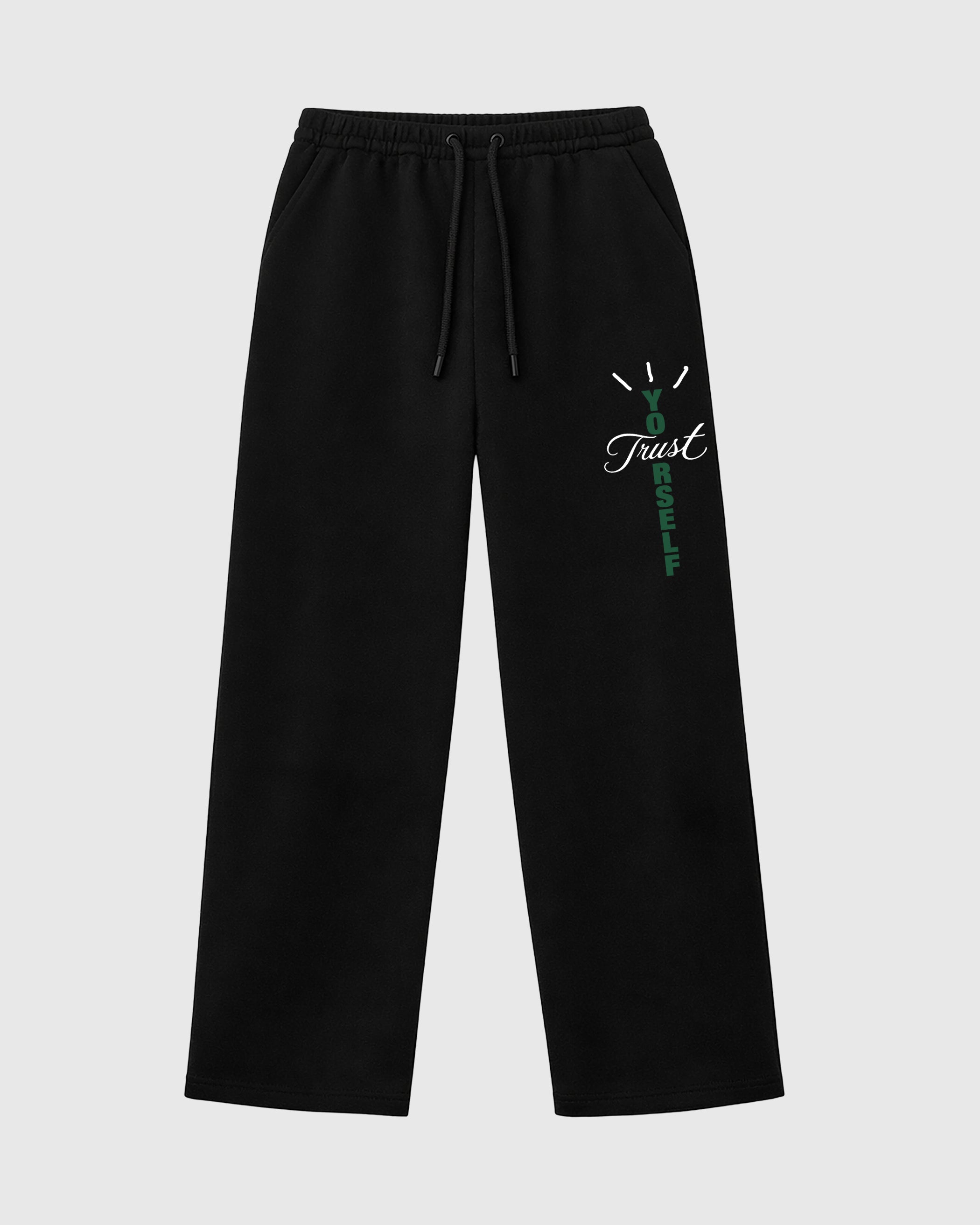 Trust Yourself graphic wide cut sweatpants designed to match the Air Jordan 12 Retro Bucks, featuring coordinated Black 1 options for a perfect streetwear vibe.