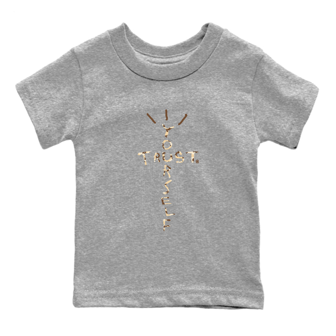 3s Desert Camo shirts to match jordans Trust Yourself sneaker match tees Air Jordan 3 Desert Camo SNRT Sneaker Tees streetwear brand Baby and Youth Heather Grey 2 cotton tee