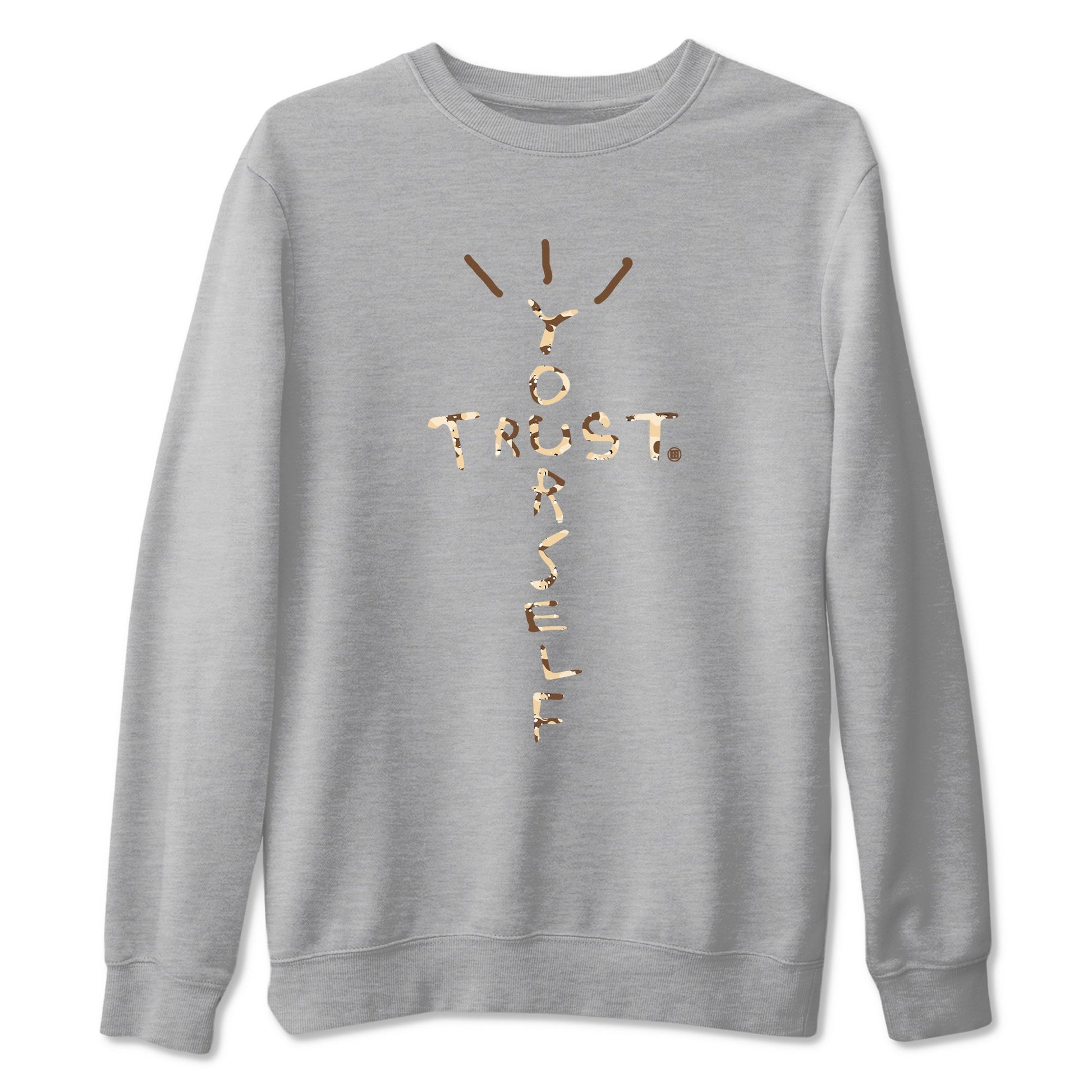 3s Desert Camo shirts to match jordans Trust Yourself sneaker match tees Air Jordan 3 Desert Camo SNRT Sneaker Tees streetwear brand Heather Grey 2 unisex cotton tee