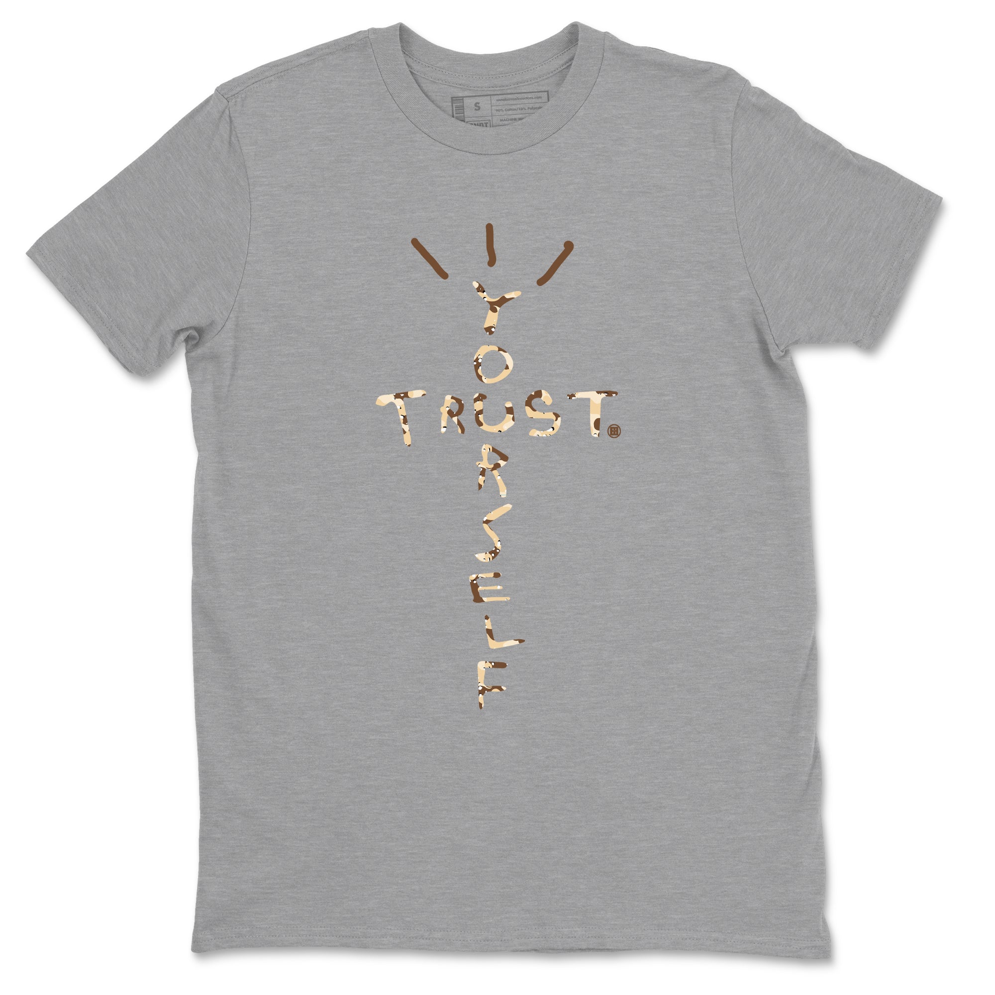 3s Desert Camo shirts to match jordans Trust Yourself sneaker match tees Air Jordan 3 Desert Camo SNRT Sneaker Tees streetwear brand Heather Grey 2 unisex cotton tee