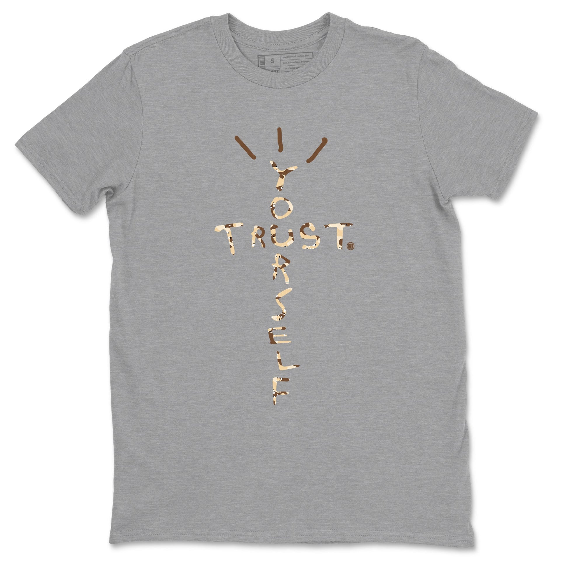 3s Desert Camo shirts to match jordans Trust Yourself sneaker match tees Air Jordan 3 Desert Camo SNRT Sneaker Tees streetwear brand Heather Grey 2 unisex cotton tee