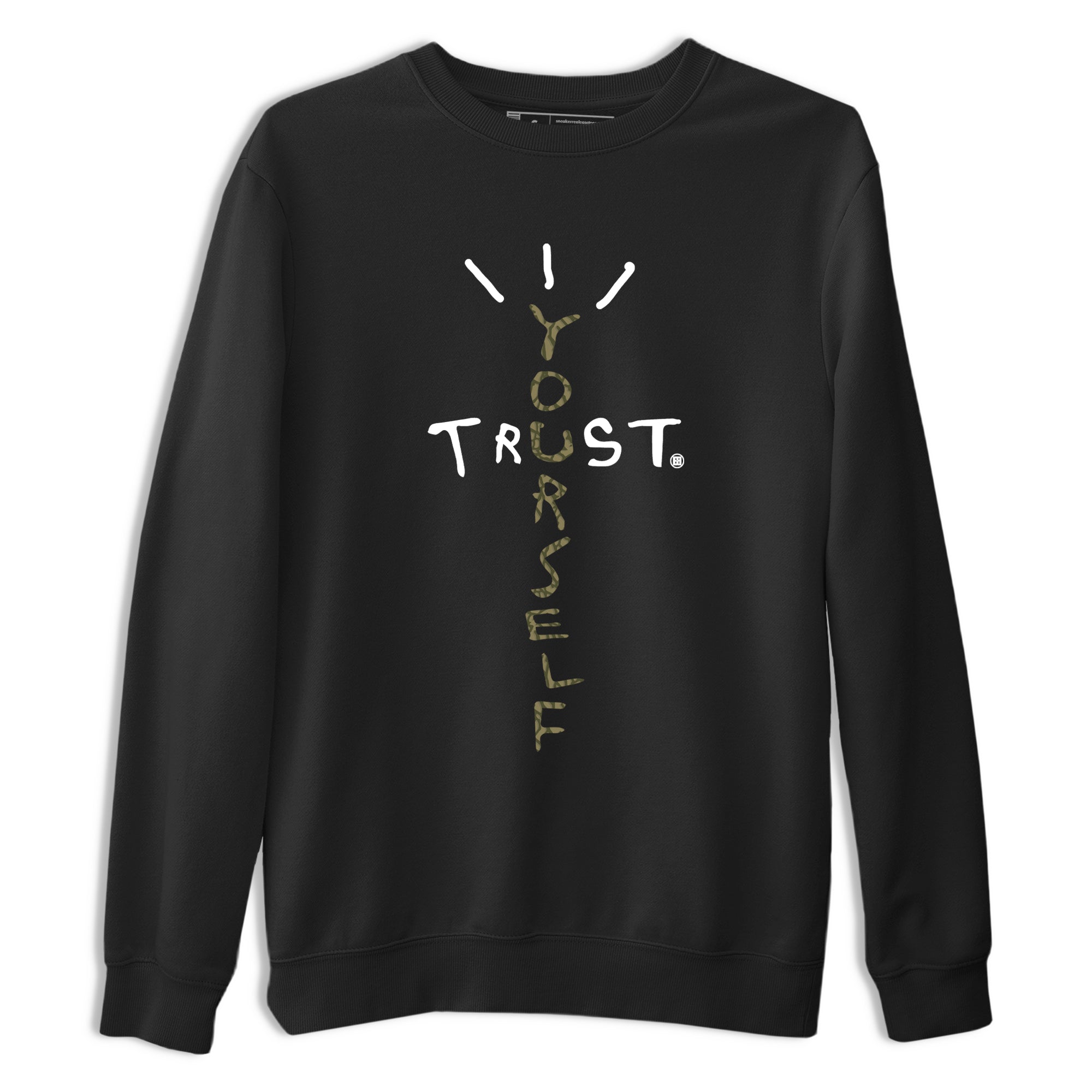 Sneaker Threads – Sneaker Tees To Match Air Jordan 3 Medium Olive – Trust Yourself Graphic Tee Black 2. Perfect for Jordan releases 2025 colorways.