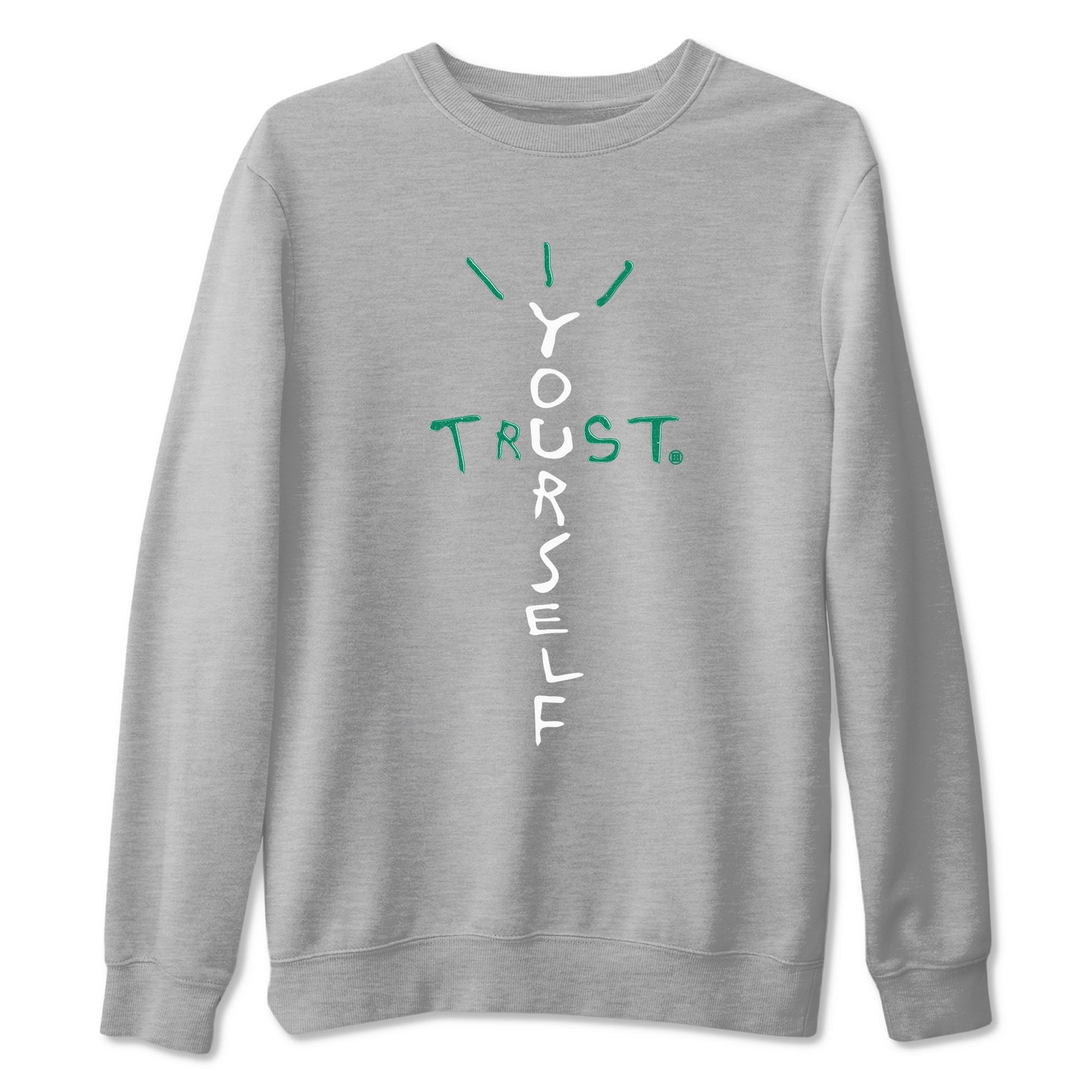 4s Oxidized Green shirts to match jordans Trust Yourself sneaker match tees Air Jordan 4 Oxidized Green SNRT Sneaker Tees streetwear brand Heather Grey 2 unisex cotton tee