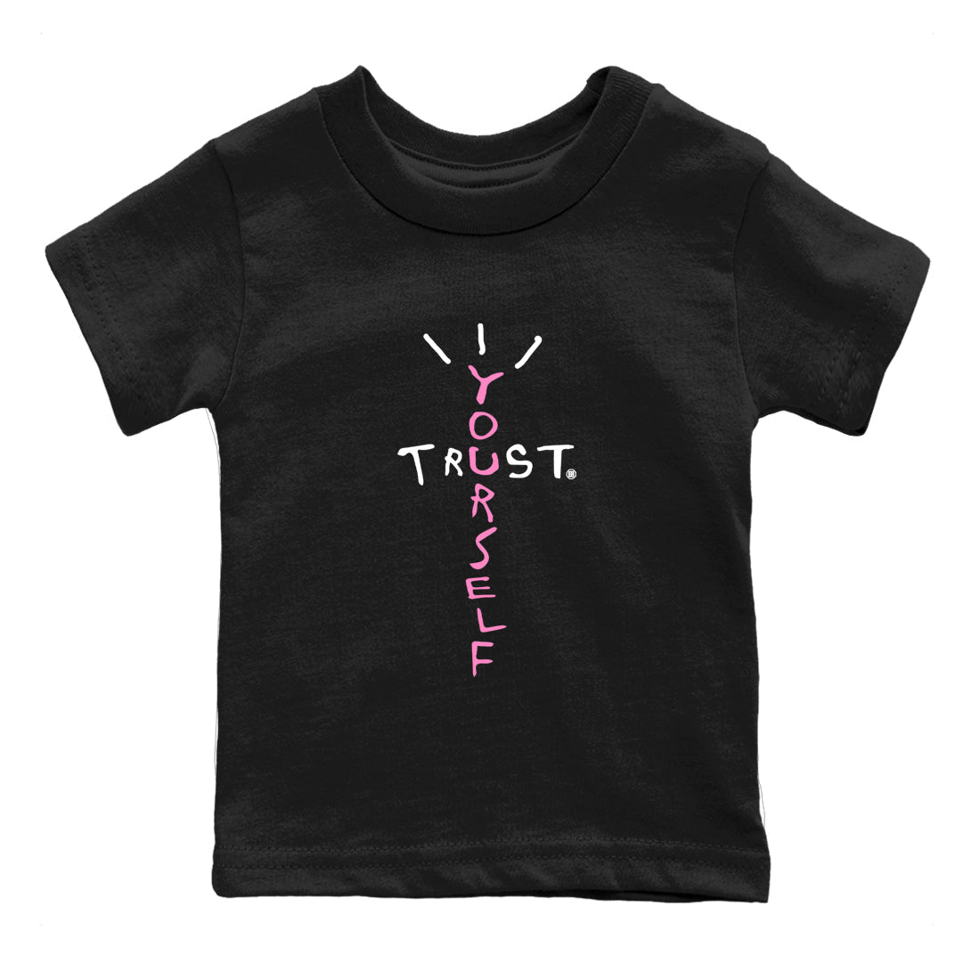 Perfect Valentine's Day Gifts graphic tee  – Sneaker Tees To Match Air Jordan 4 Pink Thunder – Trust Yourself Kids Graphic T-Shirt Black 2