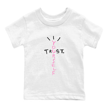 Perfect Valentine's Day Gifts graphic tee  – Sneaker Tees To Match Air Jordan 4 Pink Thunder – Trust Yourself Kids Graphic T-Shirt White 2