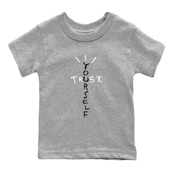 4s White Thunder shirts to match jordans Trust Yourself sneaker match tees Air Jordan 4 Retro White Thunder SNRT Sneaker Release Tees Youth Baby Heather Grey 2 crew neck shirts