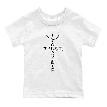 4s White Thunder shirts to match jordans Trust Yourself sneaker match tees Air Jordan 4 Retro White Thunder SNRT Sneaker Release Tees Youth Baby White 2 crew neck shirts