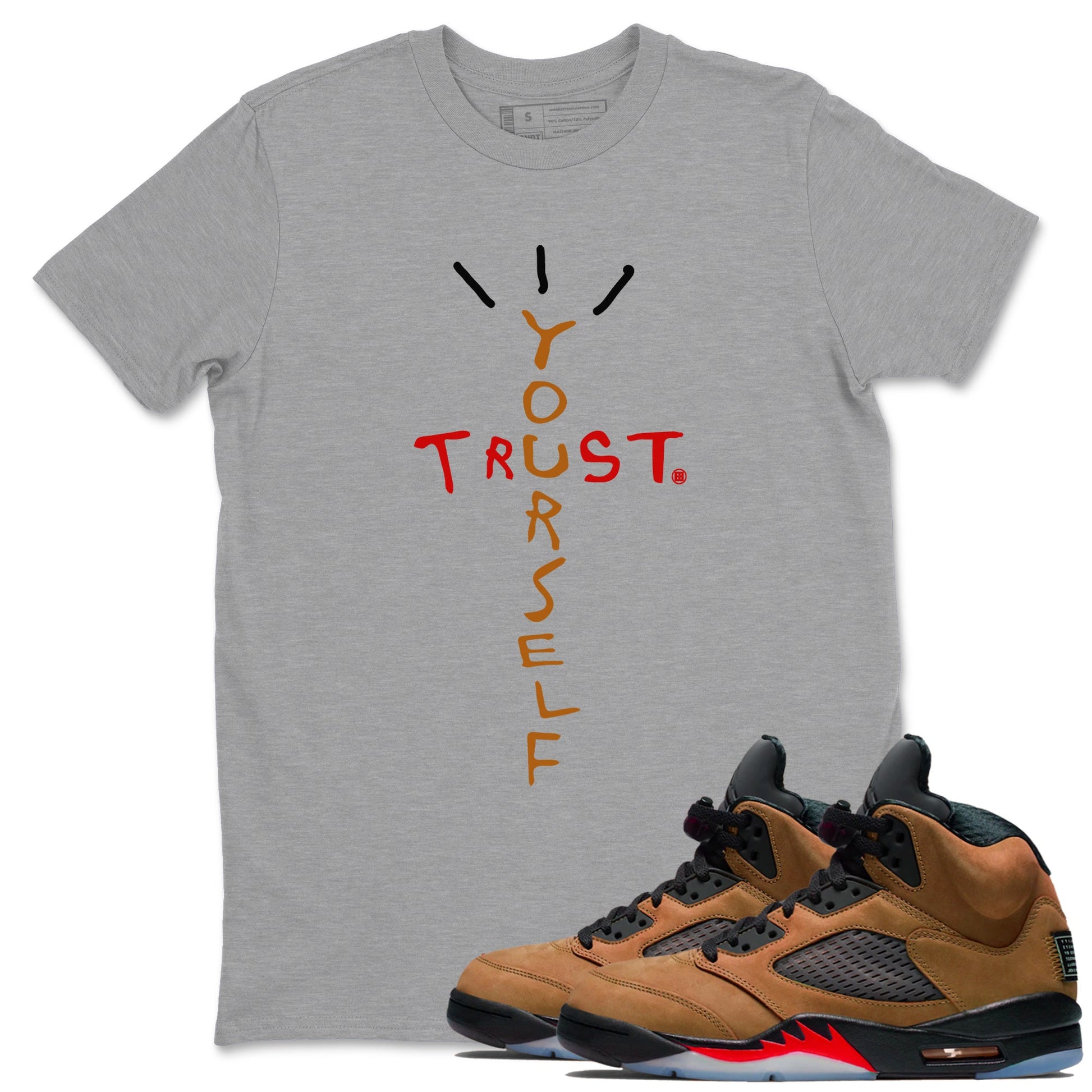 5s Archaeo Brown shirts to match jordans Trust Yourself sneaker match tees Air Jordan 5 Archaeo Brown SNRT Sneaker Release Tees unisex cotton Heather Grey 1 crew neck shirts