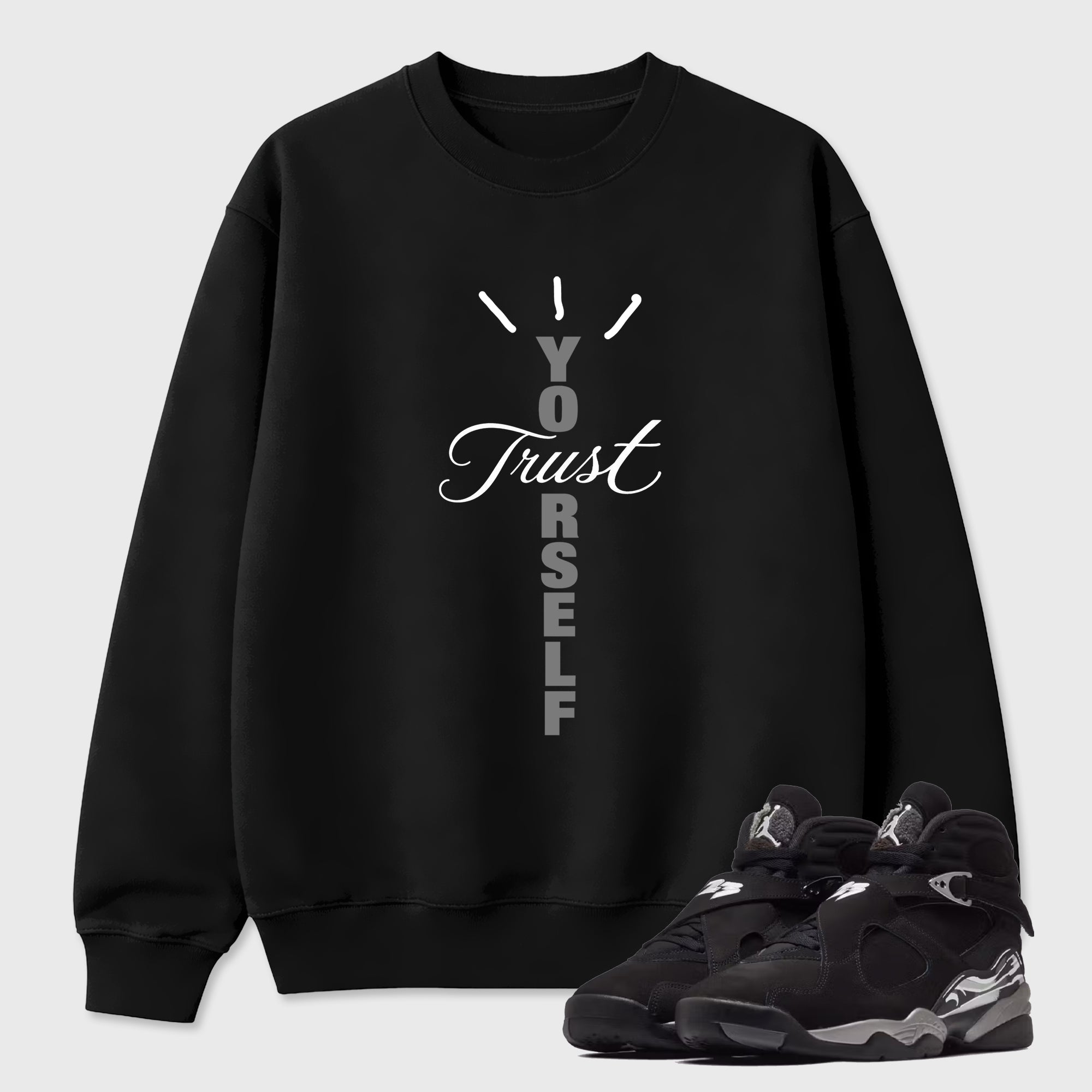 Trust Yourself Graphic T-Shirt featuring original streetwear artwork designed to match the Air Jordan 8 Chrome. Black 1 Graphic Tee.