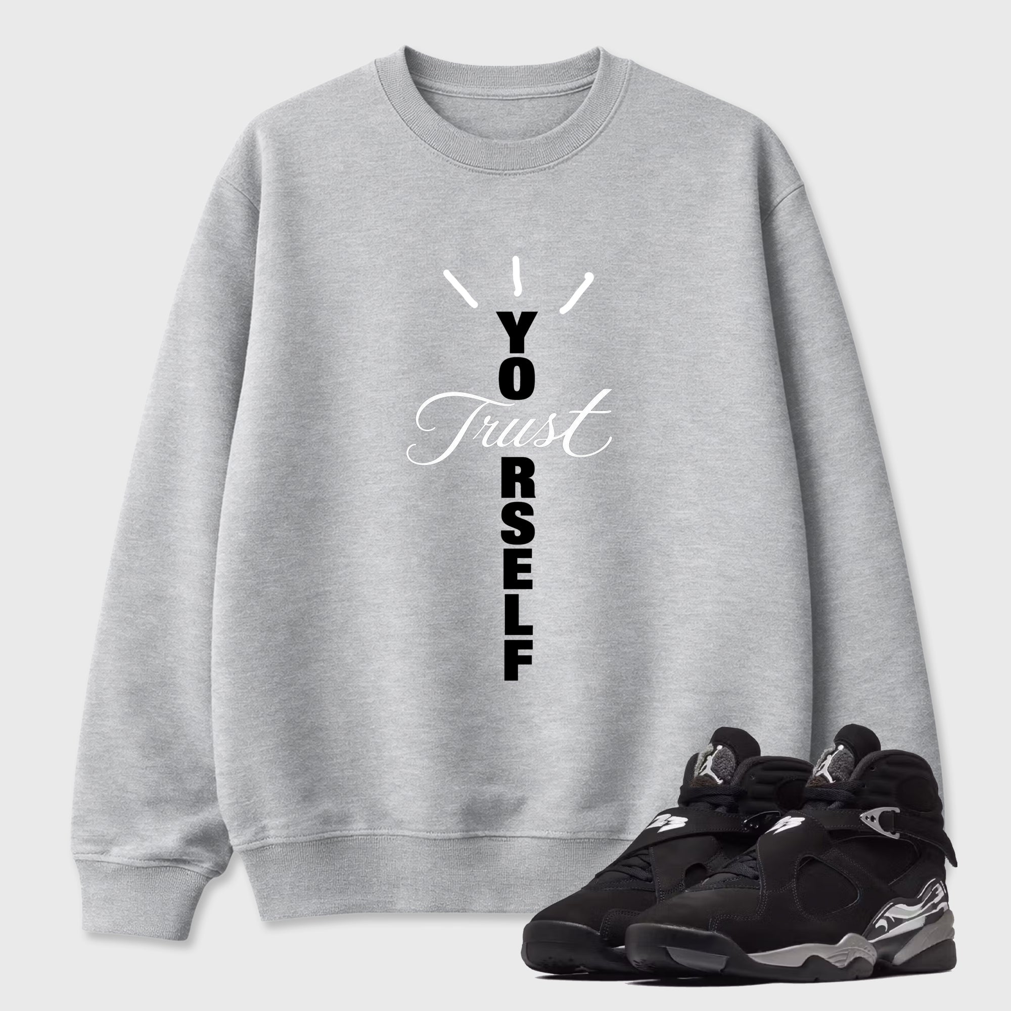 Trust Yourself Graphic T-Shirt featuring original streetwear artwork designed to match the Air Jordan 8 Chrome. Heather Grey 1 Graphic Tee.