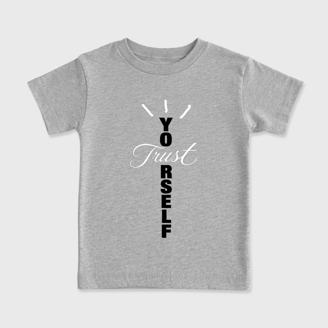 Trust Yourself Baby & Kids Graphic T-Shirt featuring original artwork designed to match the Air Jordan 8 Chrome. Heather Grey 2 Kids Graphic Tee.