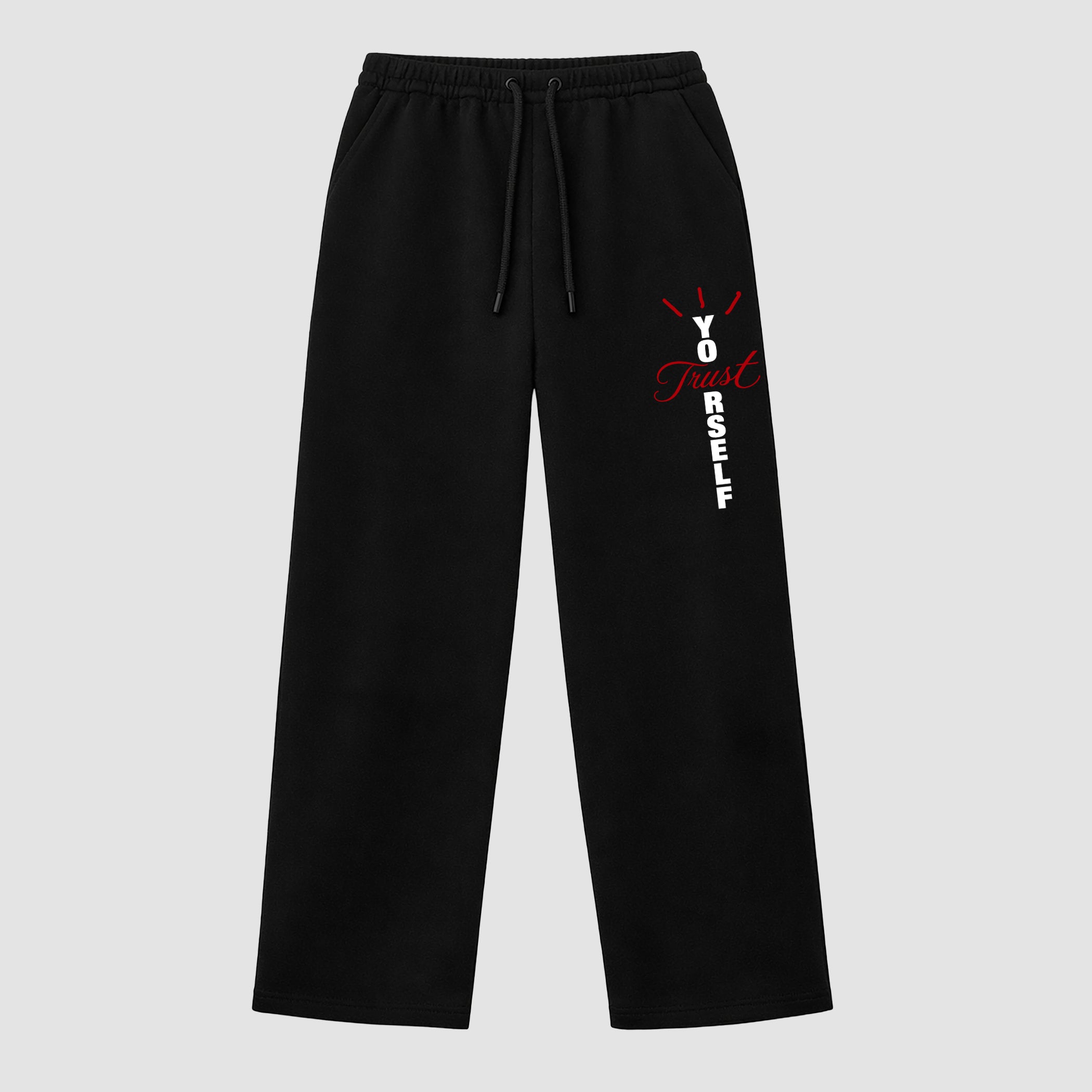 Trust Yourself graphic wide cut sweatpants designed to match the Air Jordan 9 True Red, featuring coordinated Black 1 options for a perfect streetwear vibe.