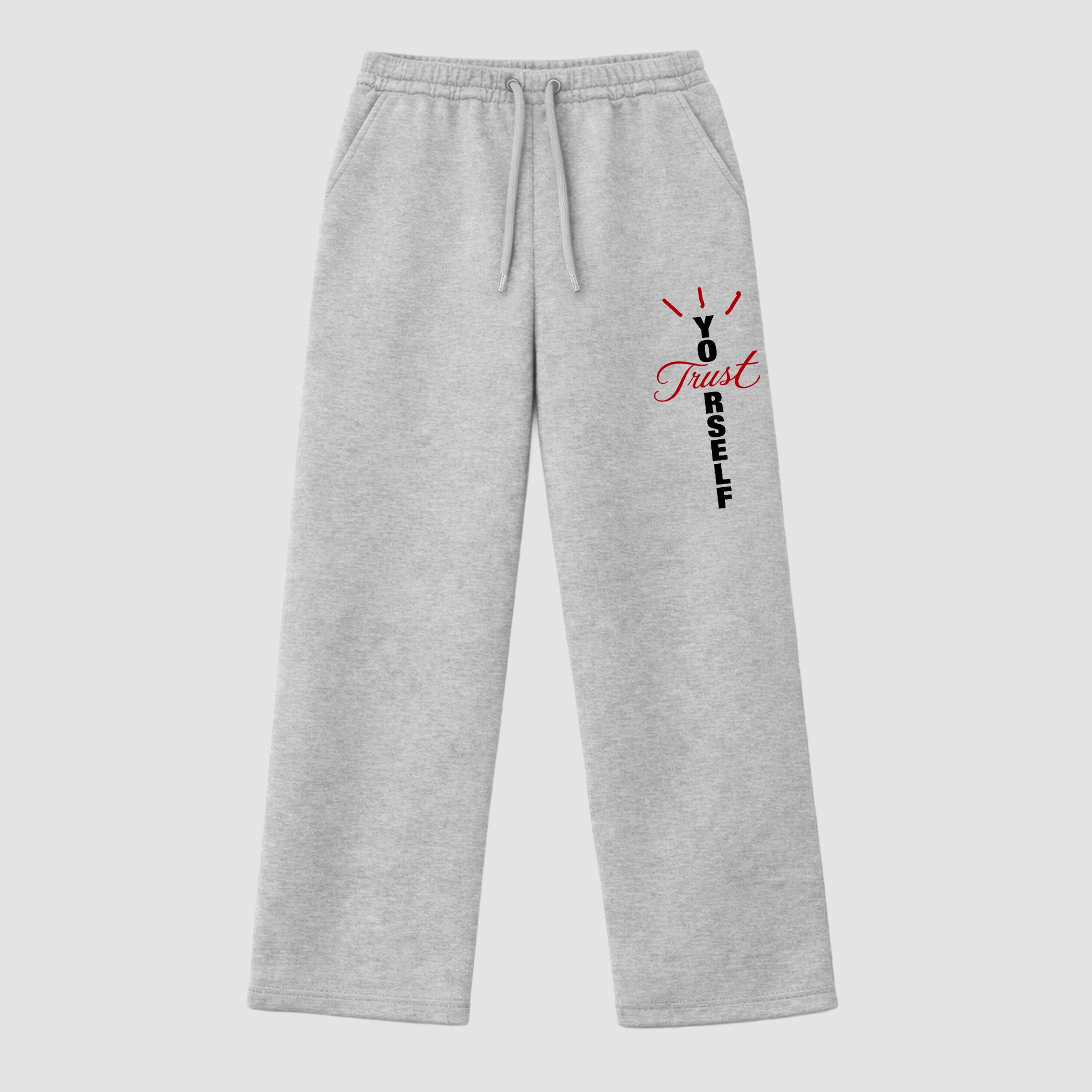 Trust Yourself graphic wide cut sweatpants designed to match the Air Jordan 9 True Red, featuring coordinated Heather Grey 1 options for a perfect streetwear vibe.