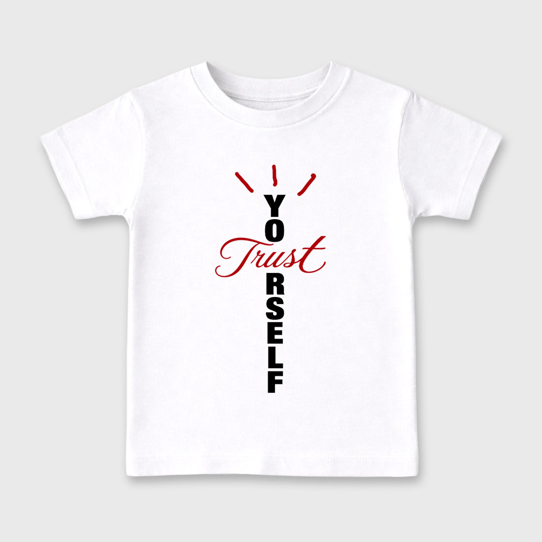 Trust Yourself Baby & Kids Graphic T-Shirt featuring original artwork designed to match the Air Jordan 9 True Red. White 2 Kids Graphic Tee.