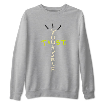 Trust Yourself sneaker match t-shirt styled to complete your fit with the Jordan Jumpman Jack Travis Scott Bright Cactus sneakers, shown in Heather Grey 2.
