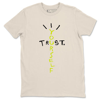 Trust Yourself sneaker match t-shirt styled to complete your fit with the Jordan Jumpman Jack Travis Scott Bright Cactus sneakers, shown in Natural 2.