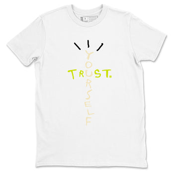 Trust Yourself sneaker match t-shirt styled to complete your fit with the Jordan Jumpman Jack Travis Scott Bright Cactus sneakers, shown in White 2.