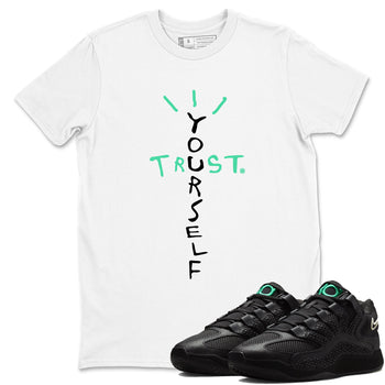 Sneaker Threads – Sneaker Tees To Match Nike KD 18 Black Label – Trust Yourself Graphic Tee White 1. Perfect for Jordan releases 2025 colorways. Perfect for Kevin Durant basketball sneaker releases and all-black performance colorways for 2025 hoopers. 