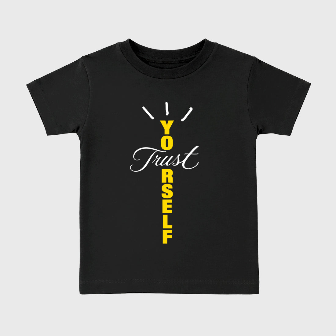 Trust Yourself Type Baby & Kids Graphic T-Shirt featuring original artwork designed to match the Air Jordan 4 Tour Yellow. Black 2 Kids Graphic Tee.