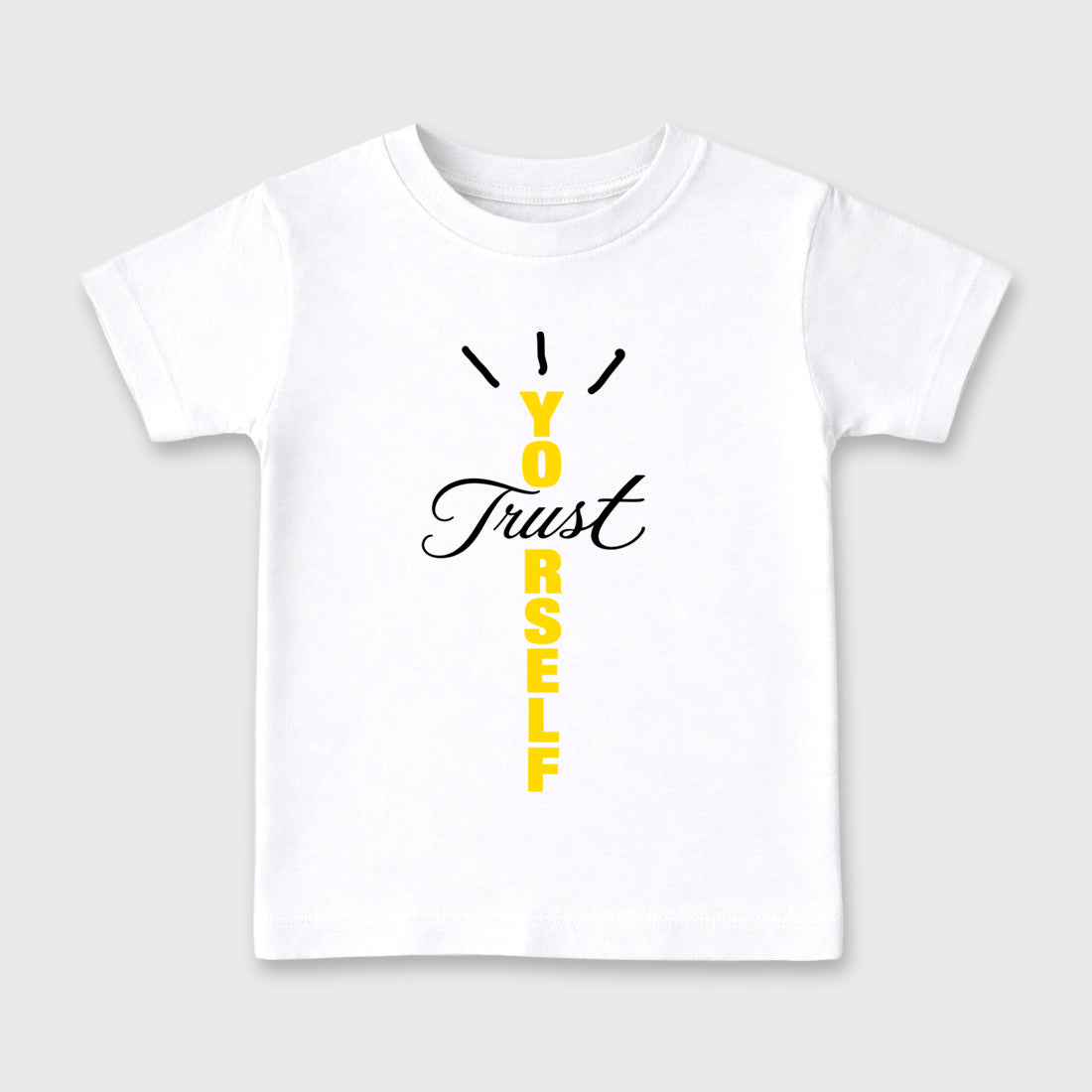Trust Yourself Type Baby & Kids Graphic T-Shirt featuring original artwork designed to match the Air Jordan 4 Tour Yellow. White 2 Kids Graphic Tee.