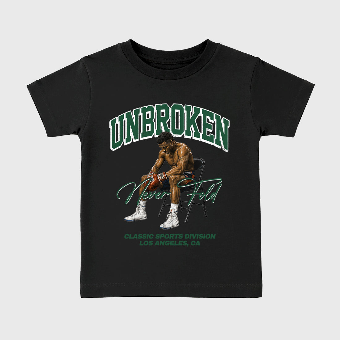 Unbroken Baby & Kids Graphic T-Shirt featuring original artwork designed to match the Air Jordan 12 Summit Green. Black 2 Kids Graphic Tee.