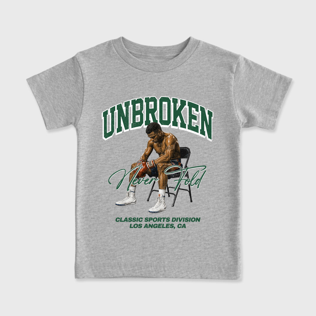 Unbroken Baby & Kids Graphic T-Shirt featuring original artwork designed to match the Air Jordan 12 Summit Green. Heather Grey 2 Kids Graphic Tee.
