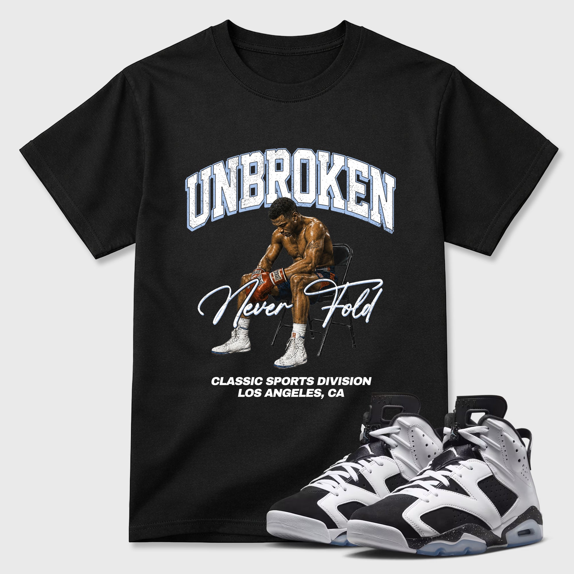 Unbroken Graphic T-Shirt featuring original streetwear artwork designed to match the Air Jordan 6 Black and White. Black 1 Graphic T-Shirt.