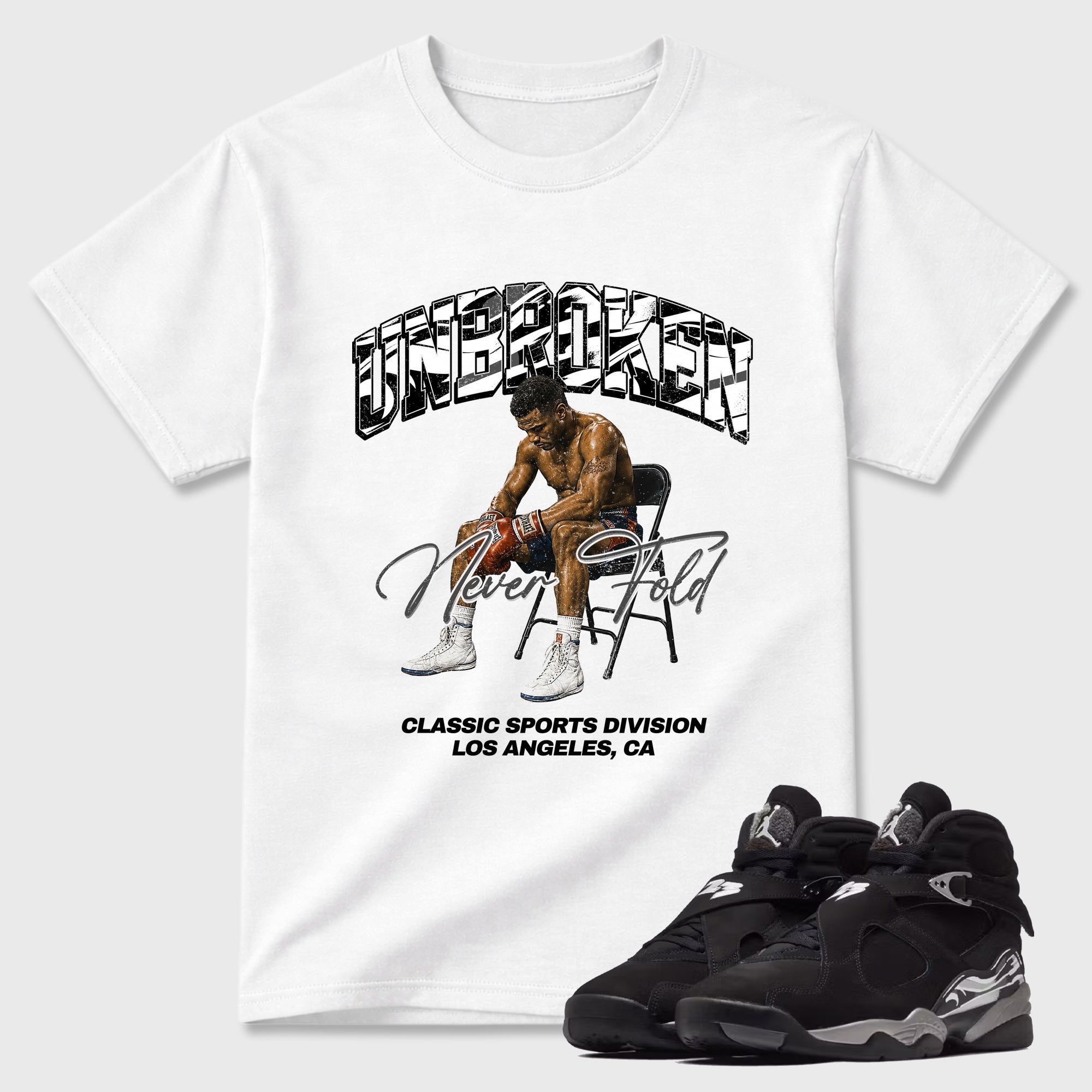 Unbroken Graphic T-Shirt featuring original streetwear artwork designed to match the Air Jordan 8 Chrome. White 1 Graphic T-Shirt.