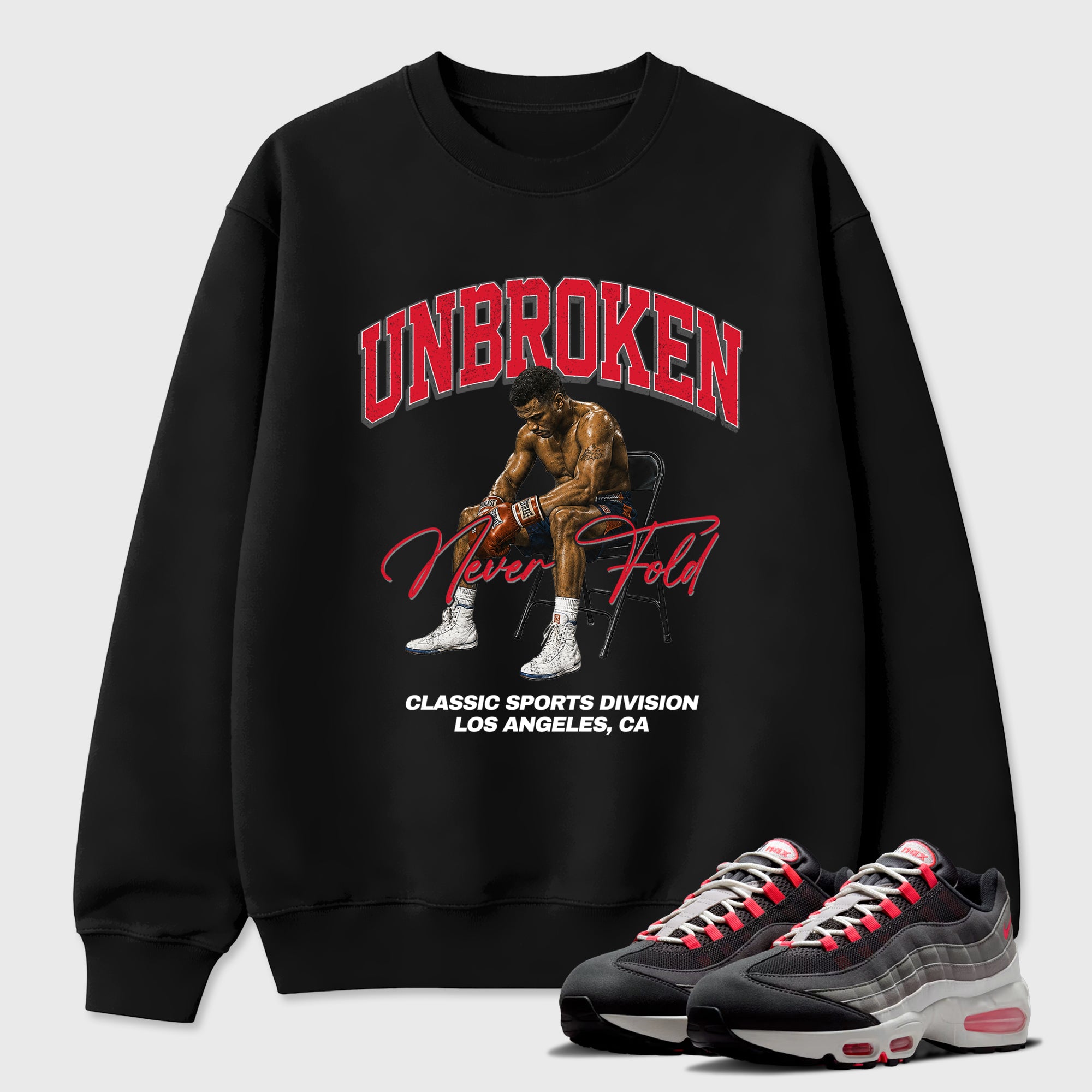 Unbroken Graphic T-Shirt featuring original streetwear artwork designed to match the Air Max 95 Reverse Solar Red. Black 1 Graphic Tee.