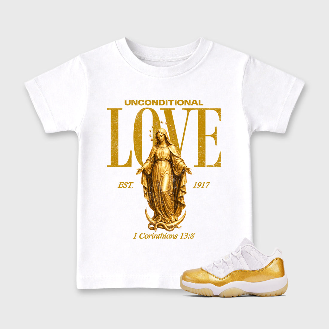 Sneaker match tees – Sneaker Tees To Match Air Jordan 1 Mother's Day Shoes – Unconditional Love Kids T-Shirt White 1