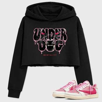 Under Dog women’s crop tee designed to match the Air Jordan 1 Travis Scott Tropical Pink, featuring coordinated Black 1 options for a perfect streetwear vibe.