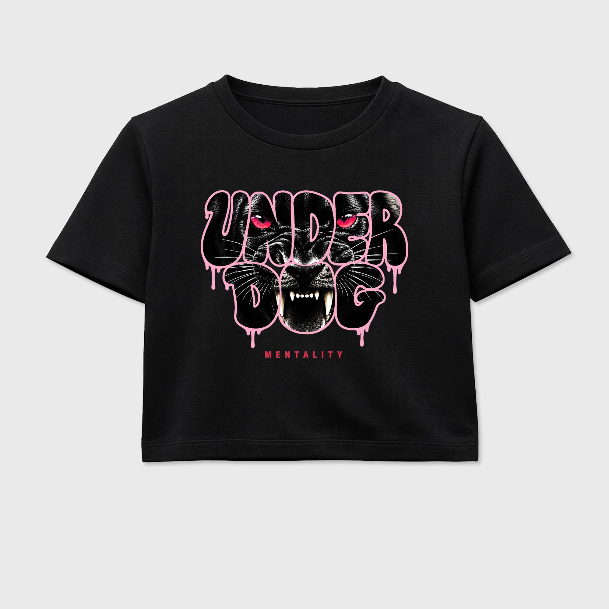 Under Dog women’s crop tee designed to match the Air Jordan 1 Travis Scott Tropical Pink, featuring coordinated Black 2 options for a perfect streetwear vibe.