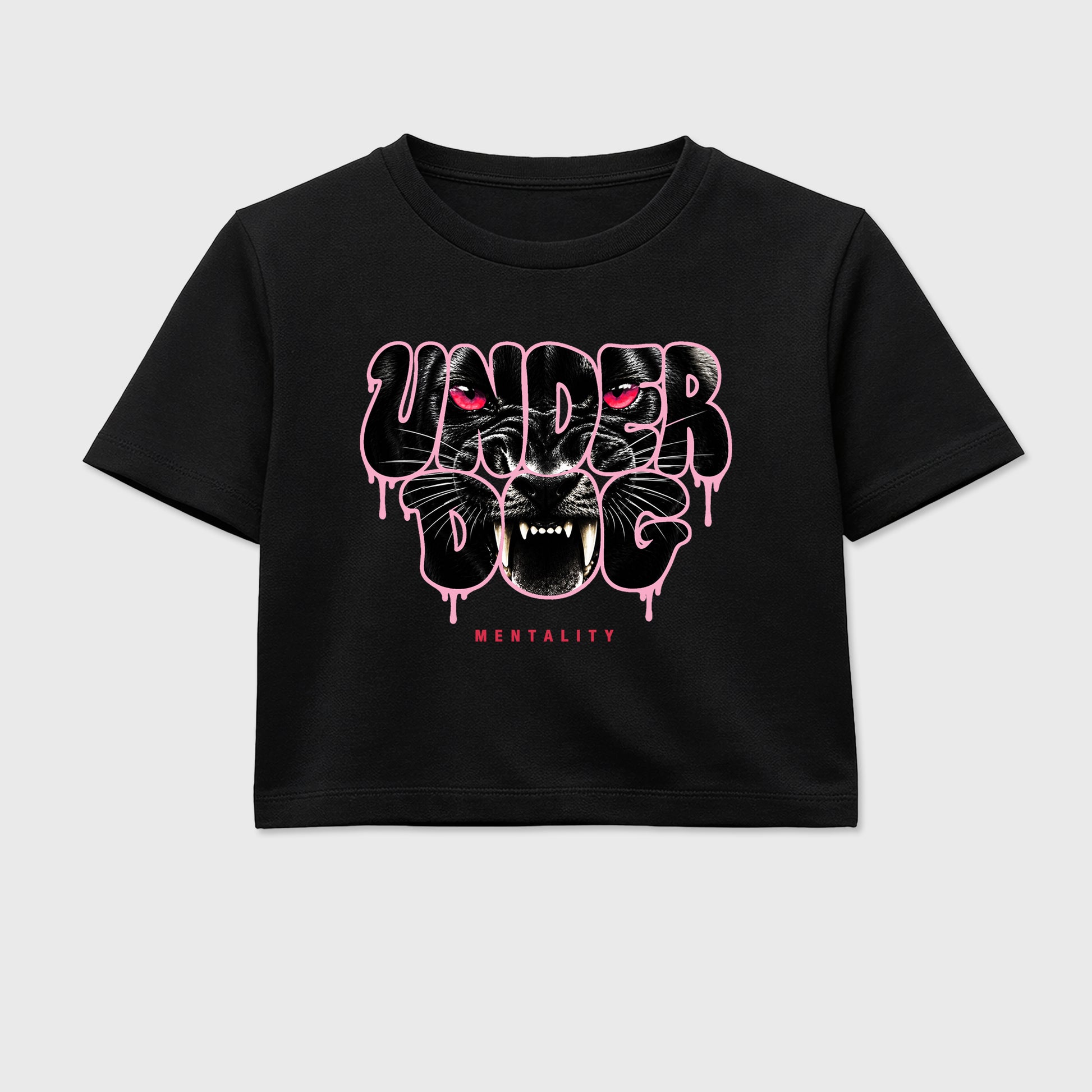 Under Dog women’s crop tee designed to match the Air Jordan 1 Travis Scott Tropical Pink, featuring coordinated Black 2 options for a perfect streetwear vibe.