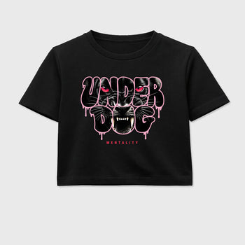 Under Dog women’s crop tee designed to match the Air Jordan 1 Travis Scott Tropical Pink, featuring coordinated Black 2 options for a perfect streetwear vibe.