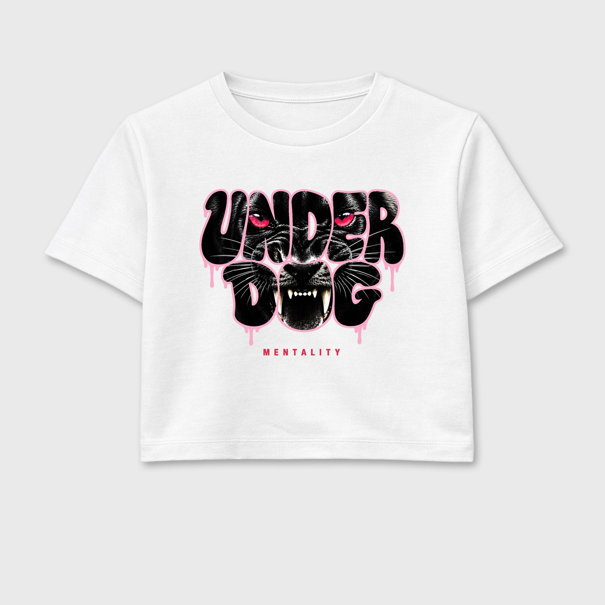 Under Dog women’s crop tee designed to match the Air Jordan 1 Travis Scott Tropical Pink, featuring coordinated White 2 options for a perfect streetwear vibe.