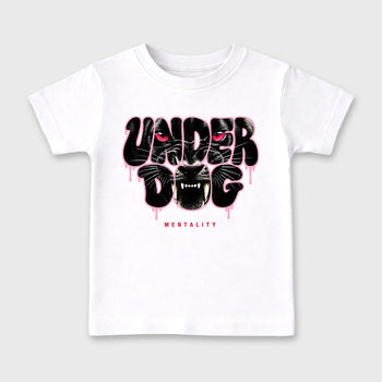 Under Dog affordable baby and kids t-shirt designed to match the Air Jordan 1 Travis Scott Tropical Pink, featuring coordinated White 2 options for the perfect little sneakerhead streetwear look.