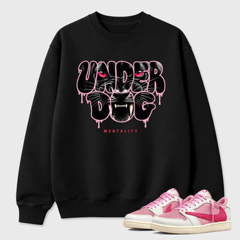 Under Dog Graphic T-Shirt sneaker match tee designed for the Air Jordan 1 Travis Scott Tropical Pink, featuring coordinated color options for a perfect streetwear match. Black 1 shirt.