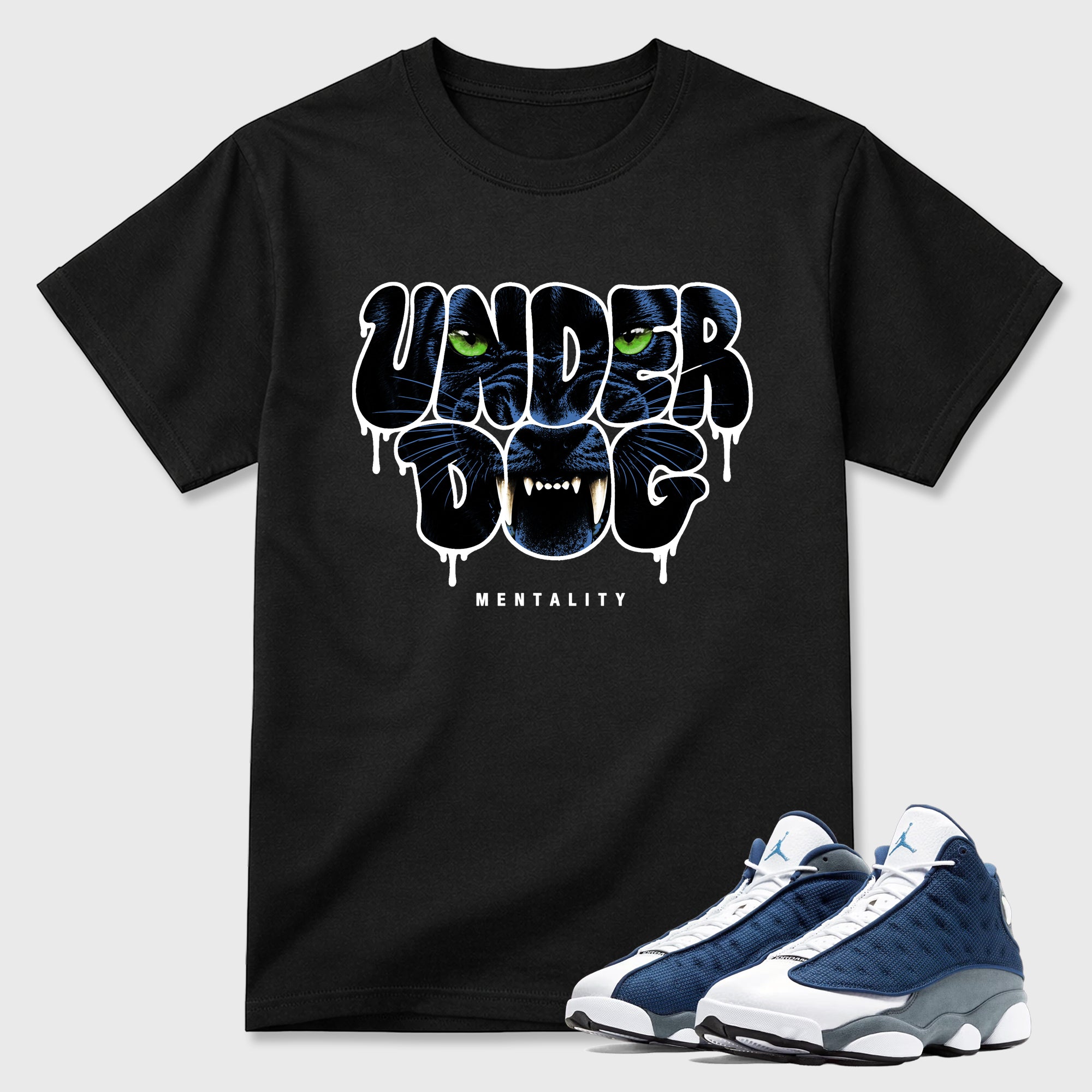 Under Dog Graphic T-Shirt featuring original streetwear artwork designed to match the Air Jordan 13 Flint. Black 1 Graphic T-Shirt.